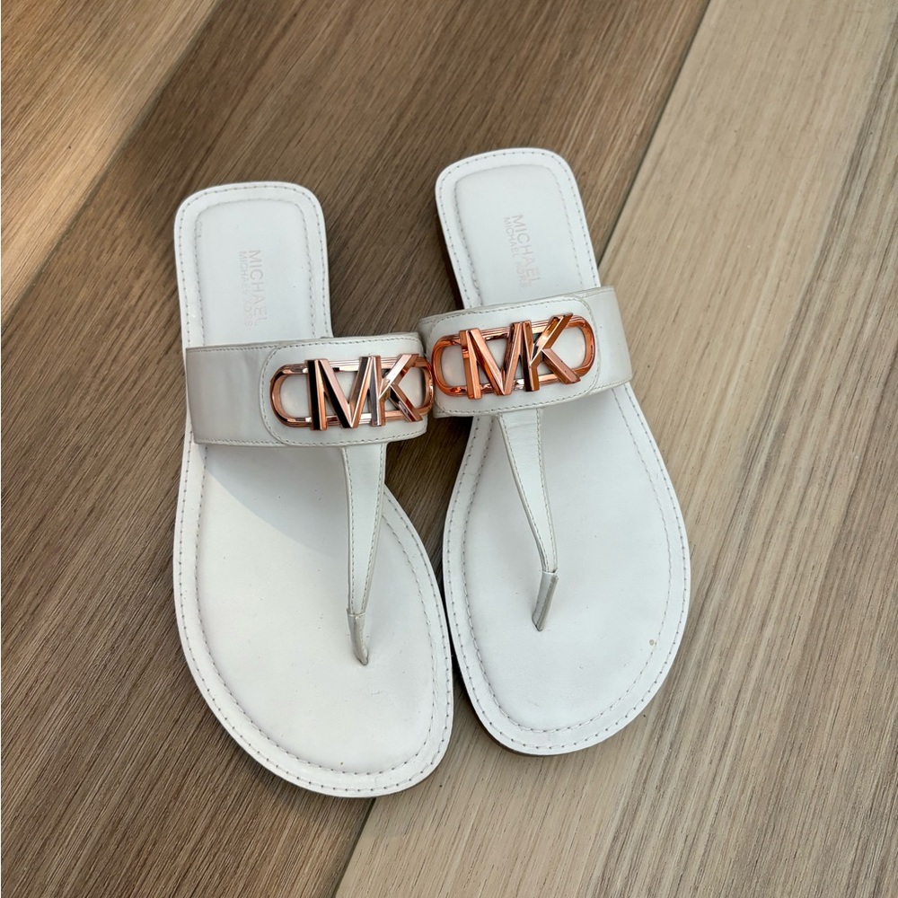 Michael Kors White Sandals with Gold Logo